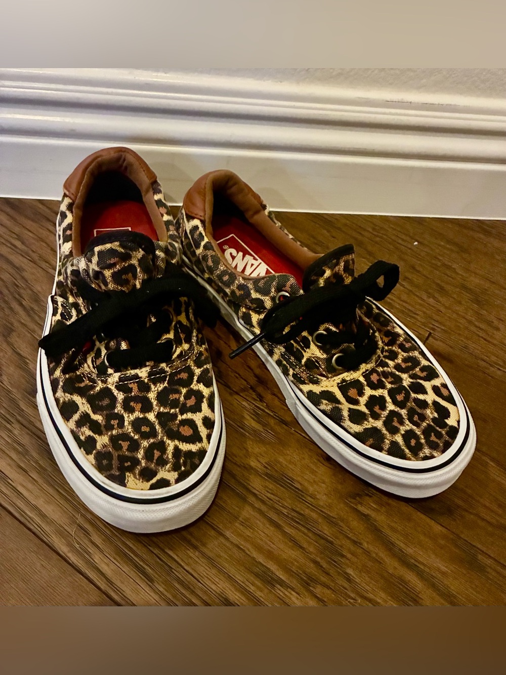 Vans Leopard Print Canvas Sneakers in Brown and Black